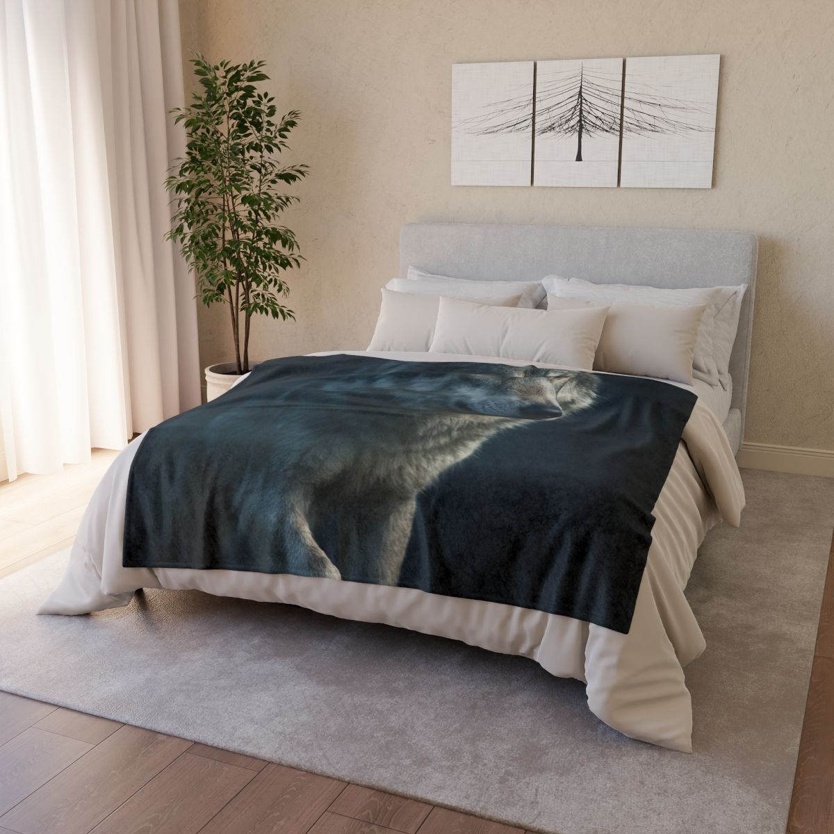 Moonlit Pause Gray Wolf personalized cozy blankets