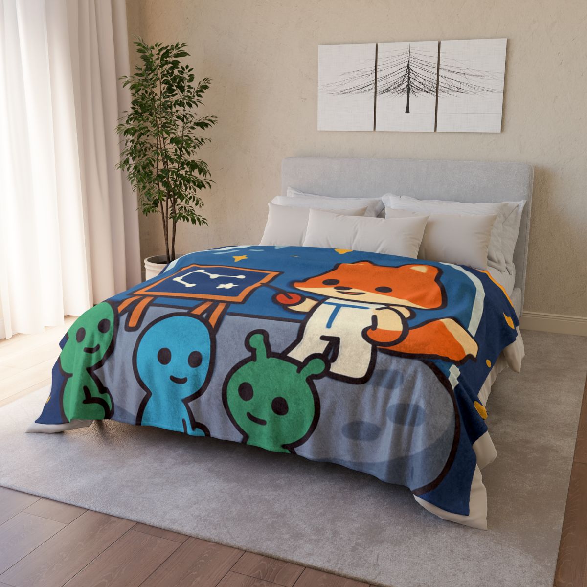 Comet Classroom With Curious Space Fox warm winter blankets