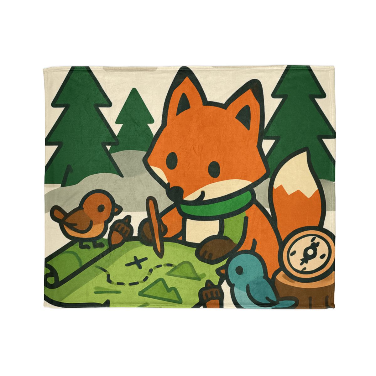 The Map Making Fox In Misty Pines personalized cozy blankets