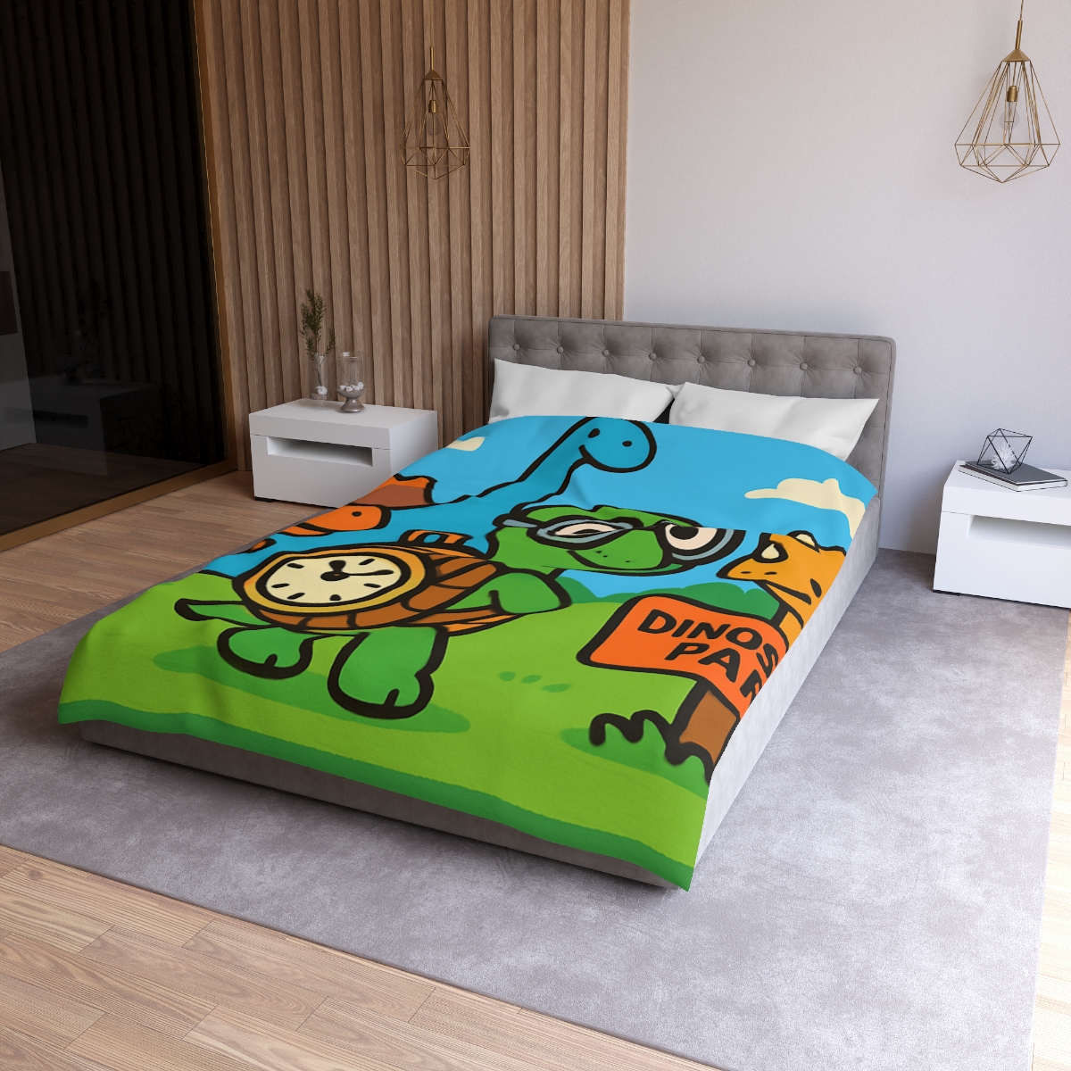 Time Traveling Turtle At The Dino Park designer printed duvets