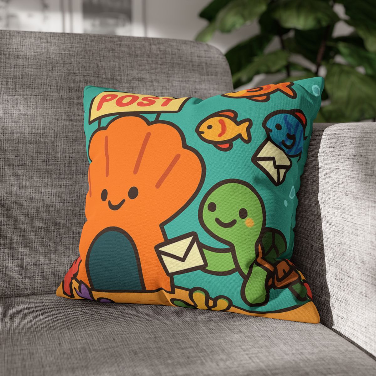 Coral Reef Post Office With Turtle Mail Carrier soft cotton pillow cases