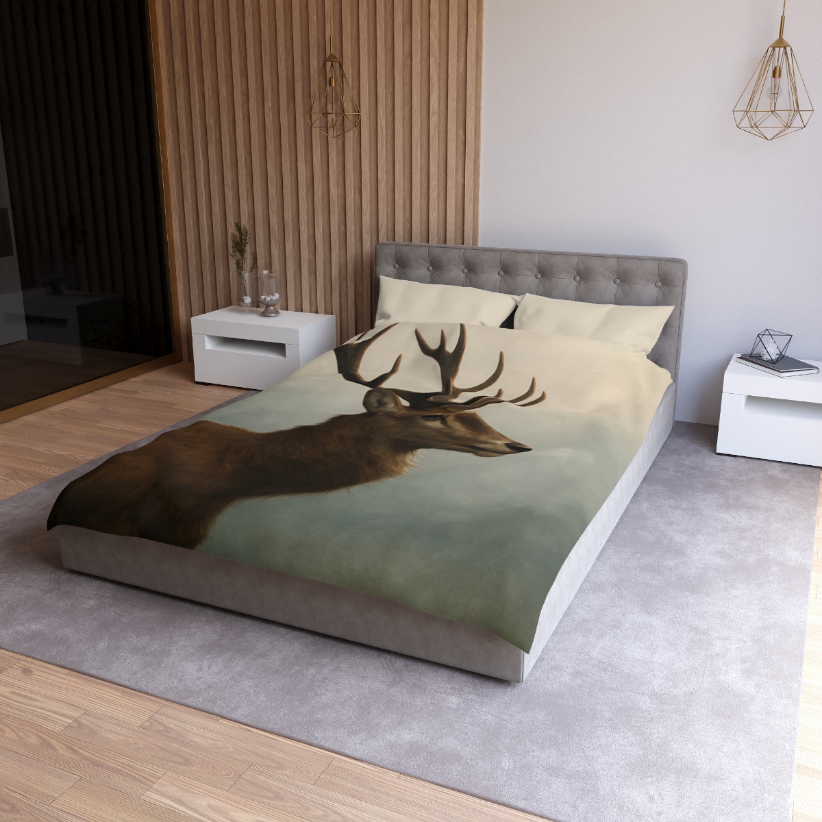 Morning Mist Red Deer Stag designer printed duvets