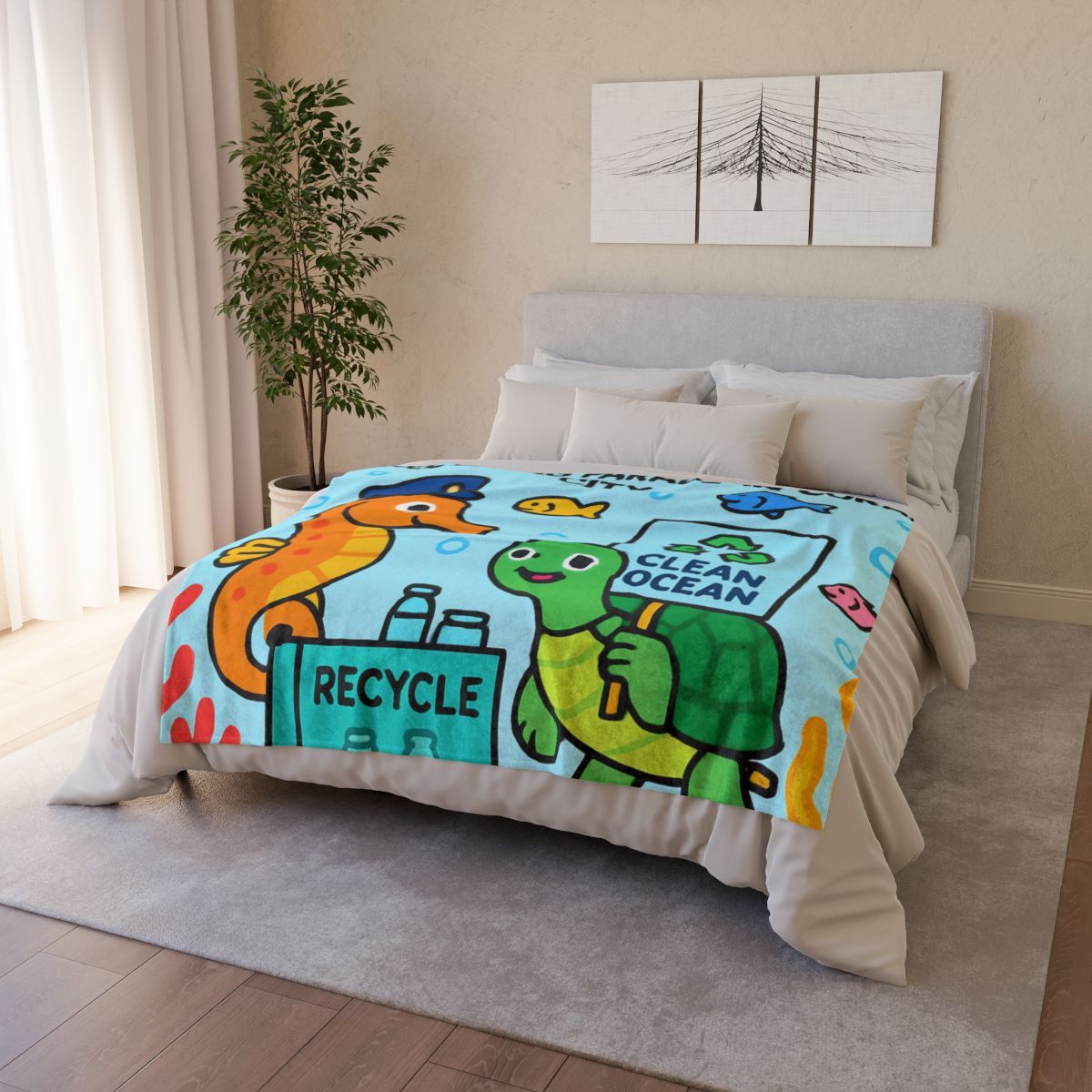 Coral City Recycling Parade With Captain Seahorse trendy patterned blankets