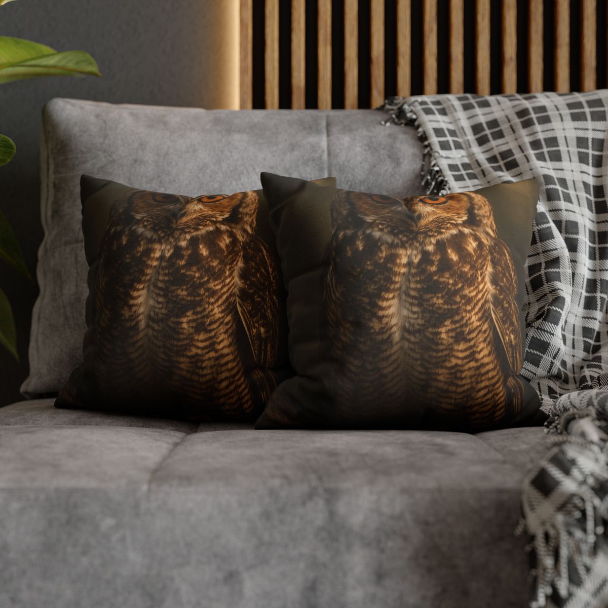 Nebula Gaze Great Horned Owl designer print pillow cases