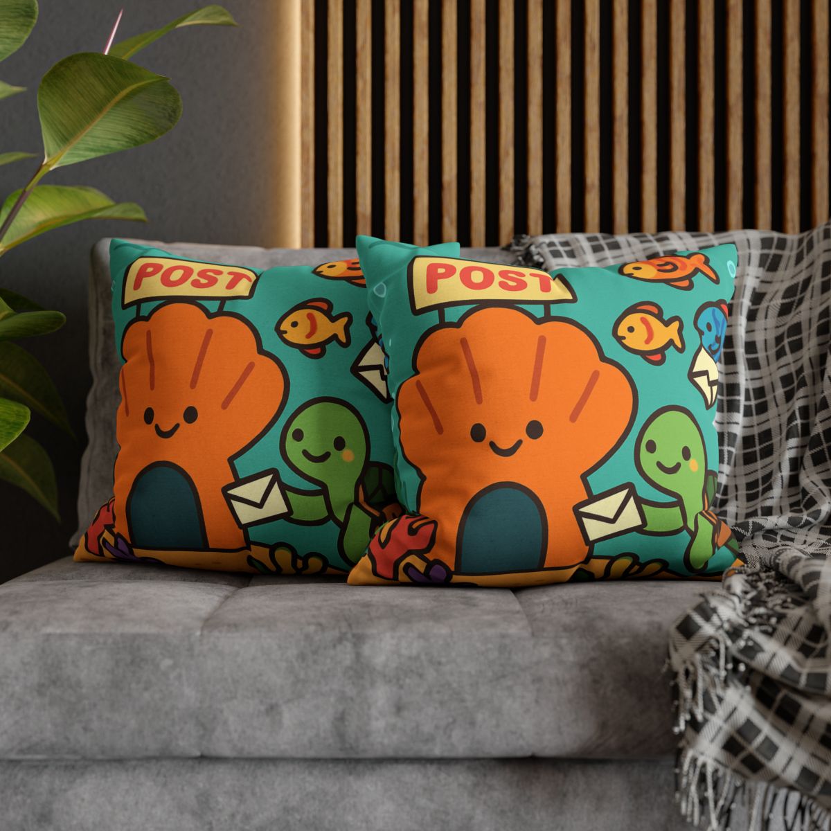 Coral Reef Post Office With Turtle Mail Carrier soft cotton pillow cases