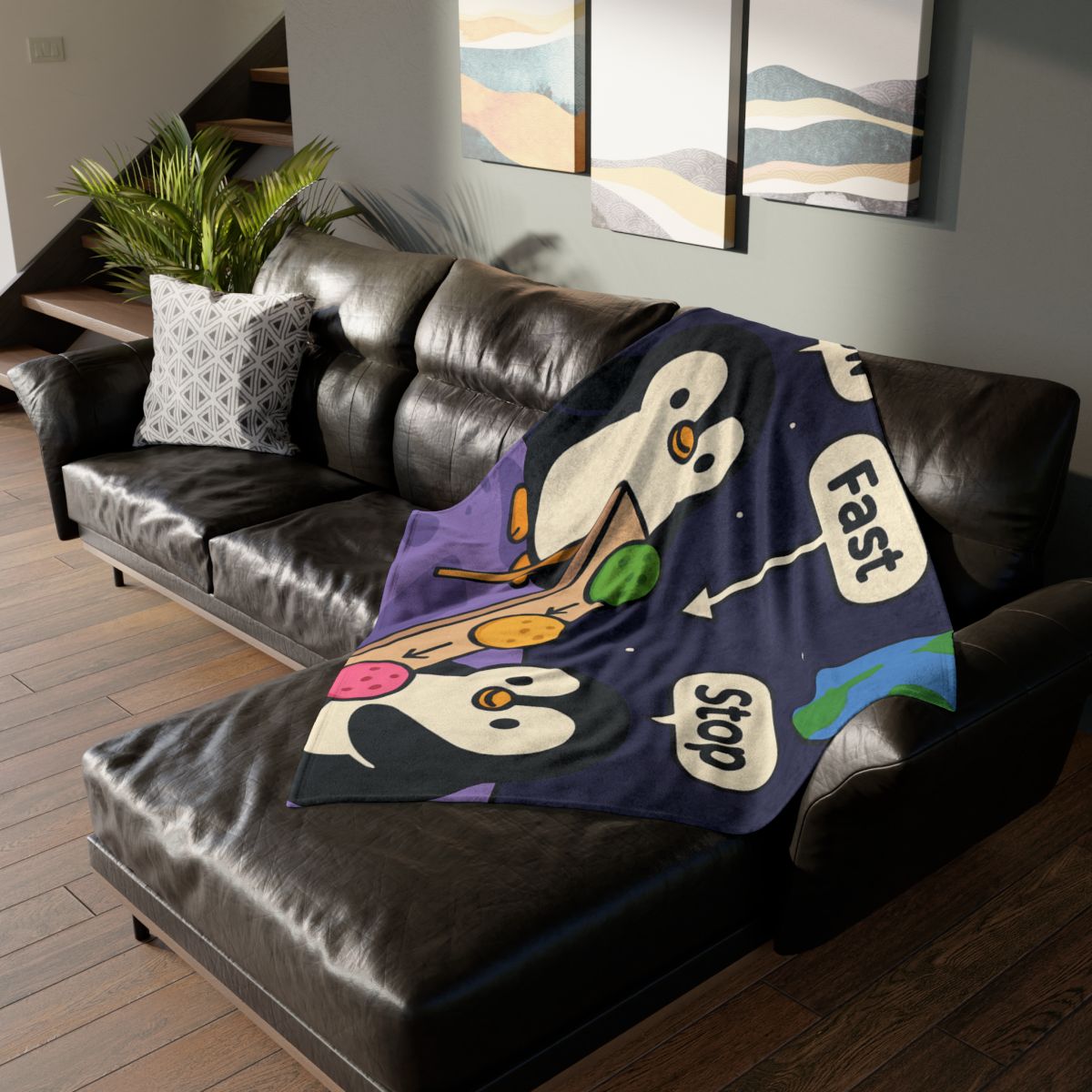 Moonlight Penguin Ice Cream Physics stylish throw blankets