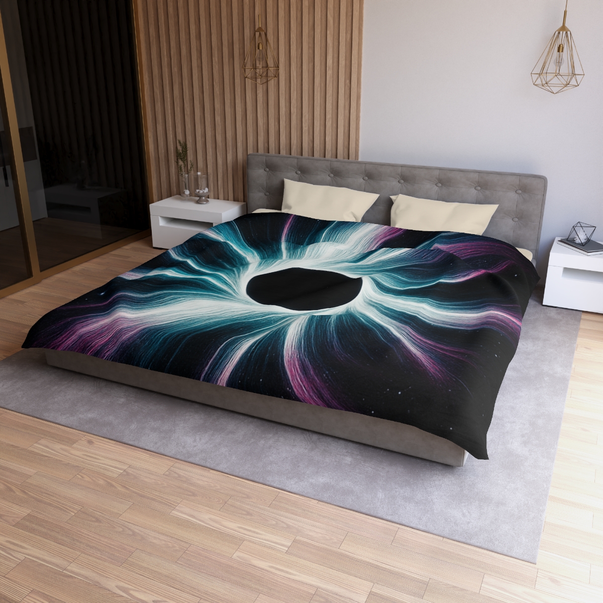 Gravitational Halo Bloom designer printed duvets