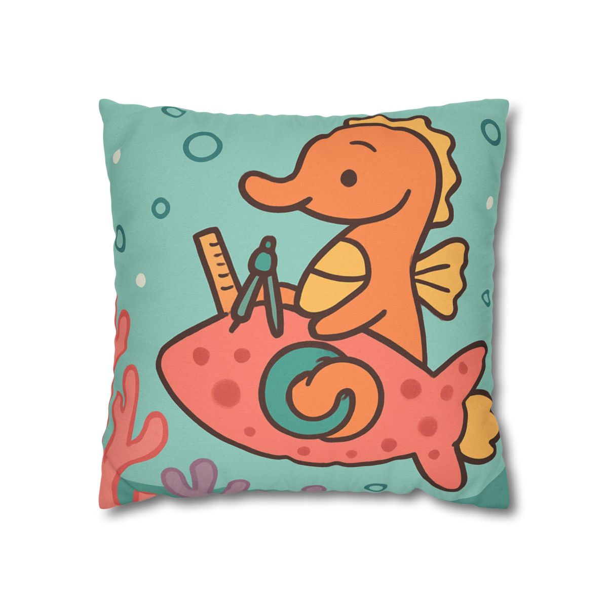 Coral Rocket Seahorse designer print pillow cases