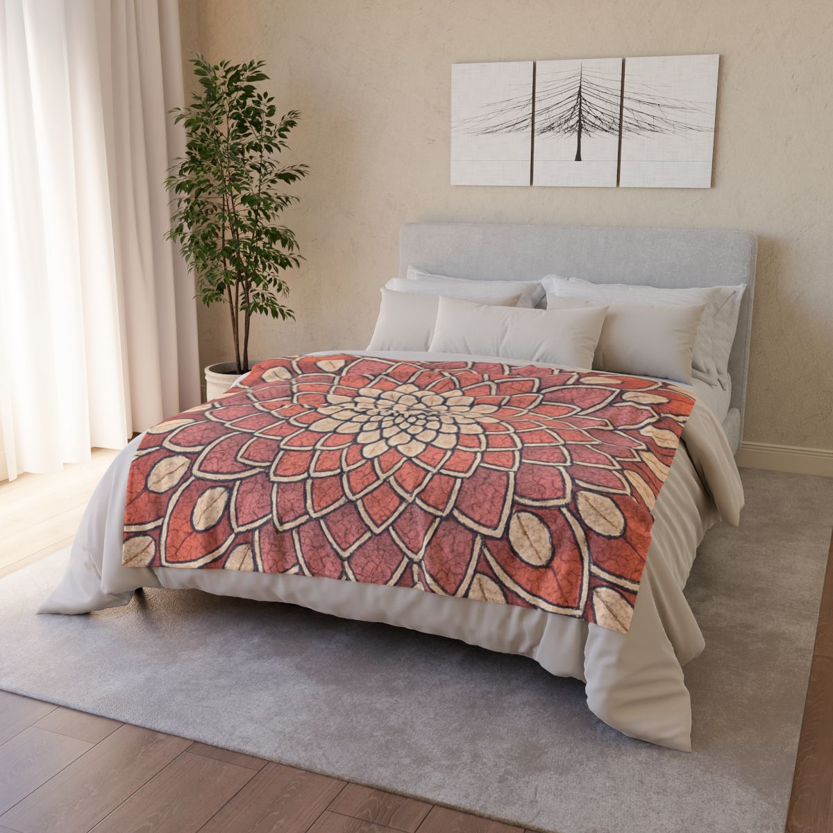 Bud Mosaic Fractal Bloom stylish throw blankets
