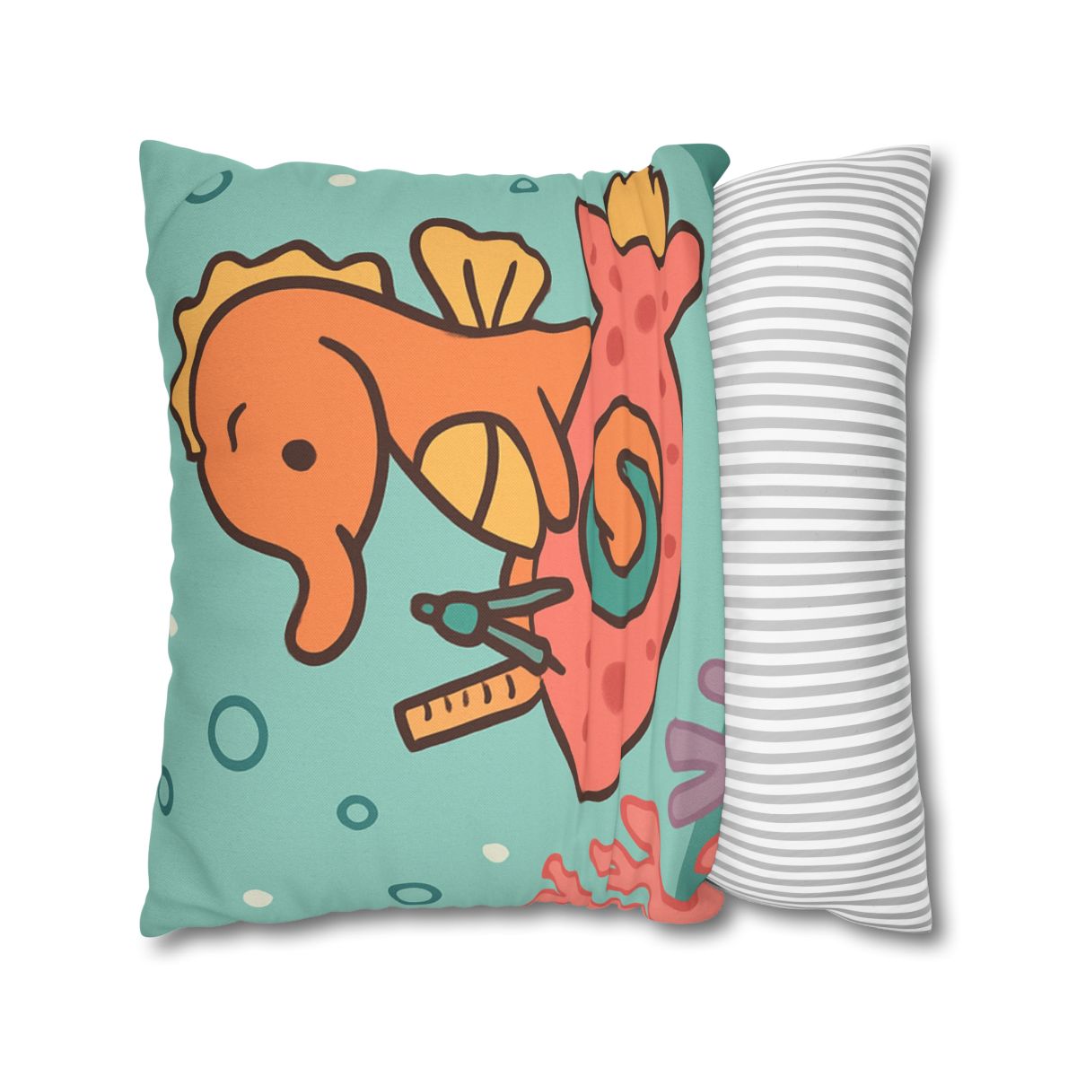 Coral Rocket Seahorse designer print pillow cases