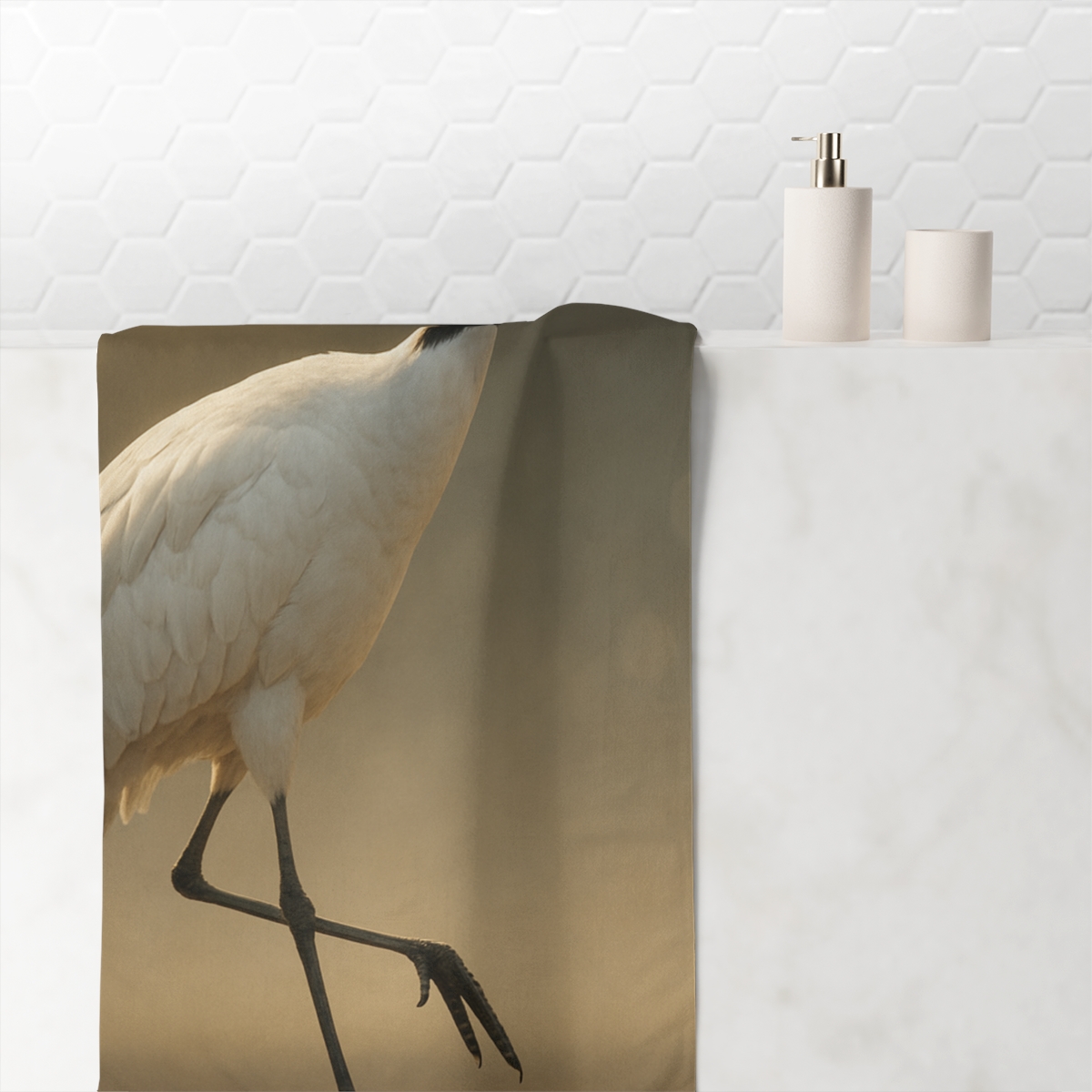 Sunlit Stillness Red Crowned Crane comfortable face towels