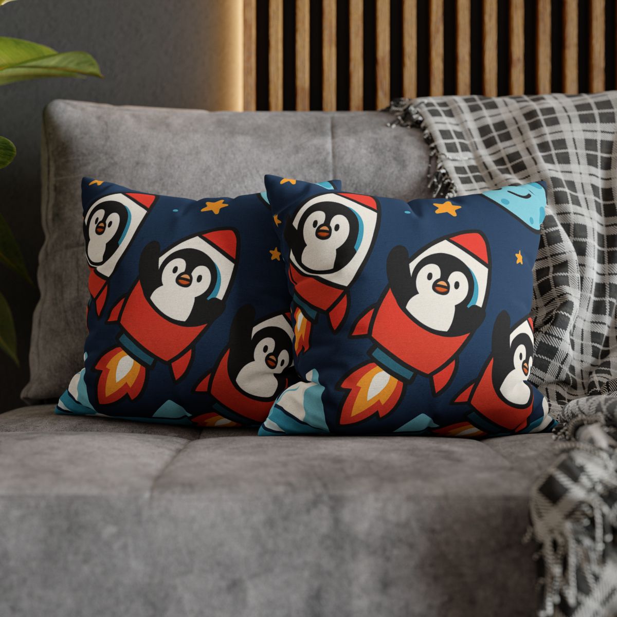 Rocket Penguin Crew soft cotton pillow cases