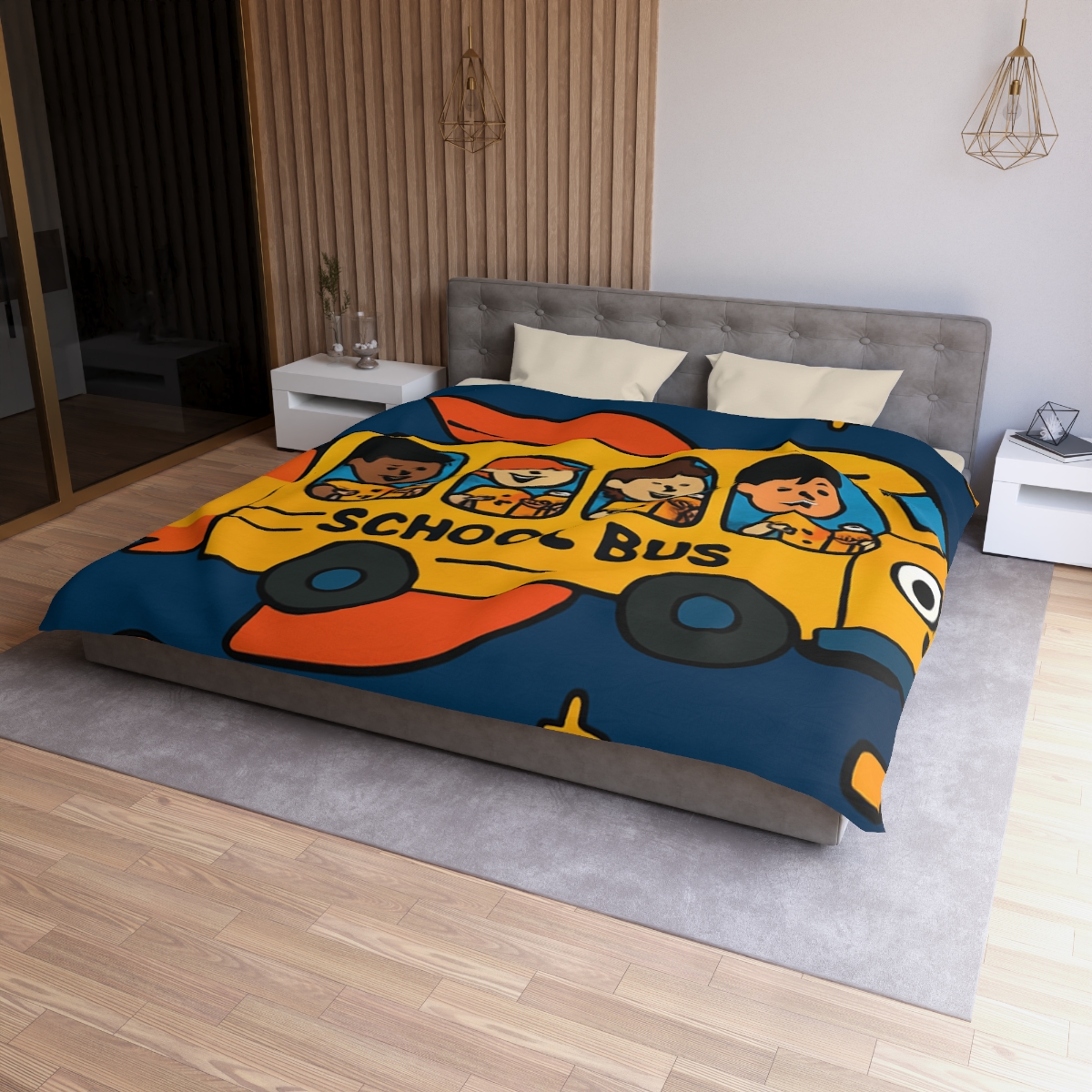 Rocket School Bus To Planet Math personalized bedding duvets