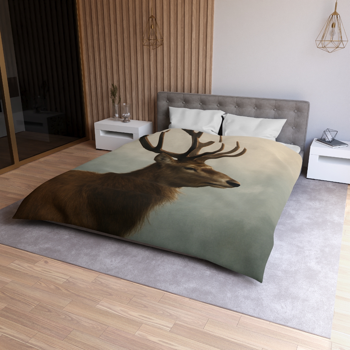 Morning Mist Red Deer Stag designer printed duvets