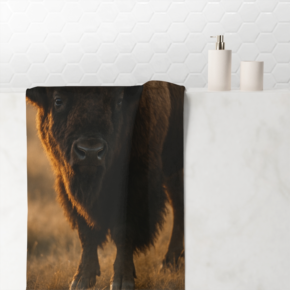 Dusklight Guardian American Bison designer printed towels