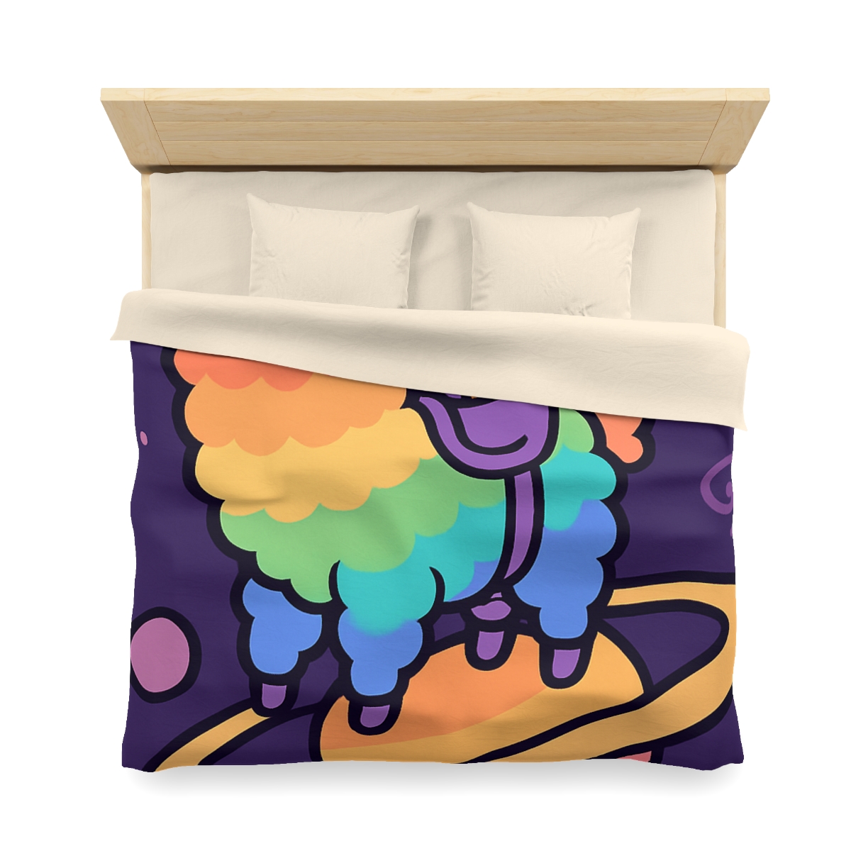 Galaxy Riding Rainbow Llama personalized bedding duvets
