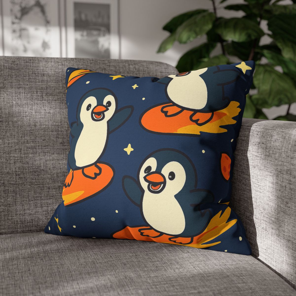Comet Surfing Penguin Patrol comfortable bedding pillow covers