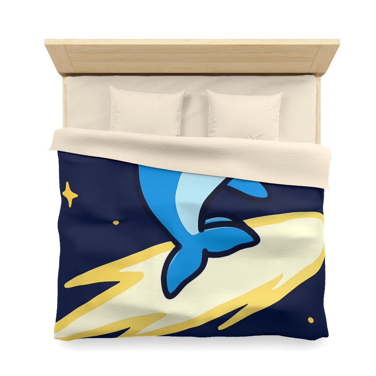 Cosmic Dolphin Comet Ride designer printed duvets