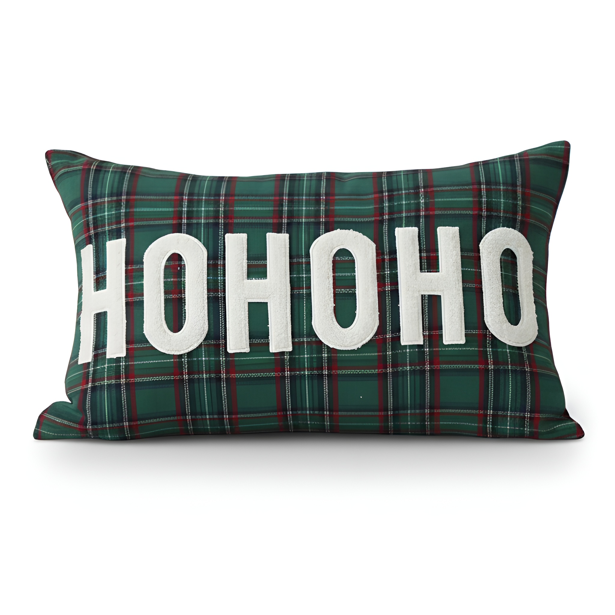 Christmas Themed Plaid Cushion Cover With Embroidered Snowflake Design