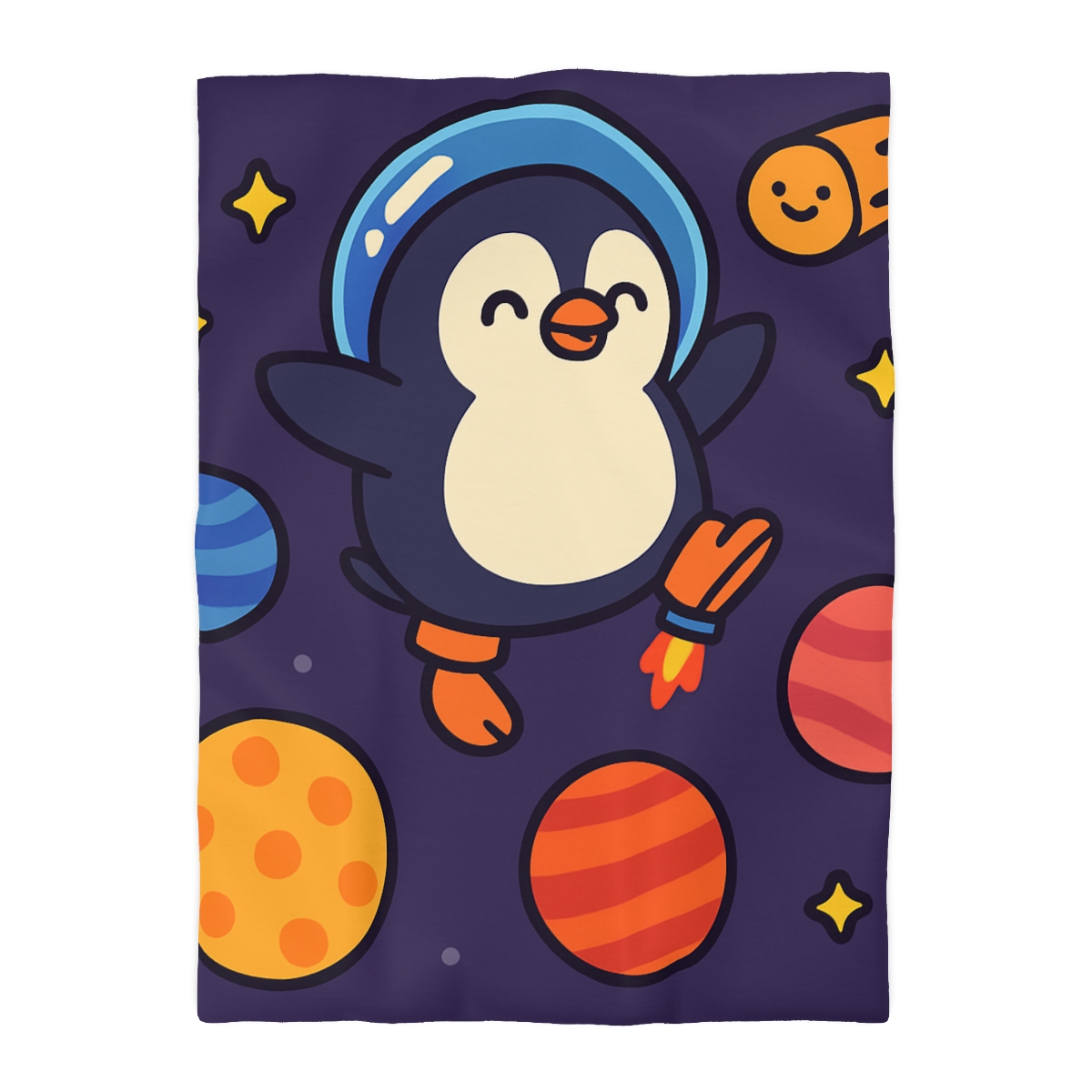 Planet Hopping Penguin Adventure stylish duvet covers