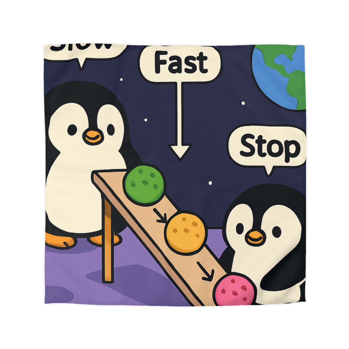 Moonlight Penguin Ice Cream Physics custom duvets