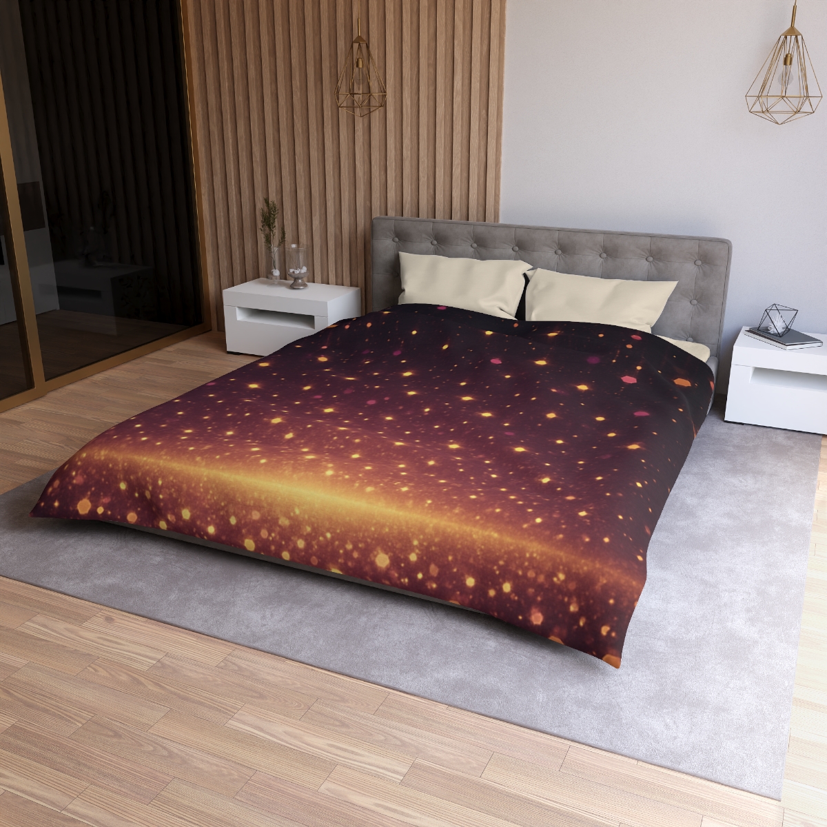 Photon Rain Mosaic designer printed duvets