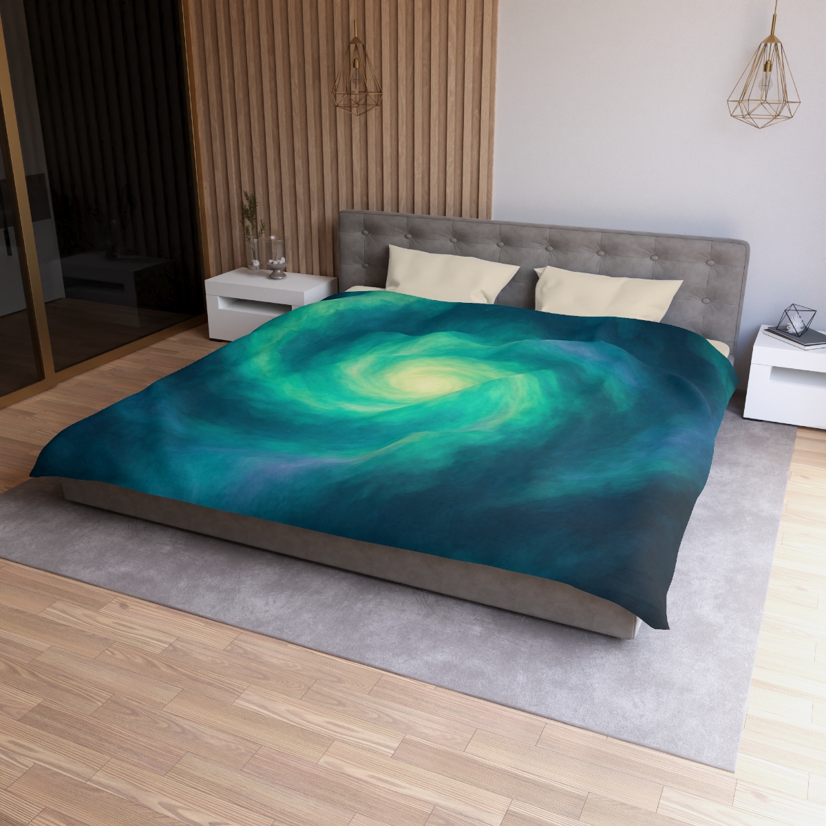 Aurora Halo Spiral designer printed duvets
