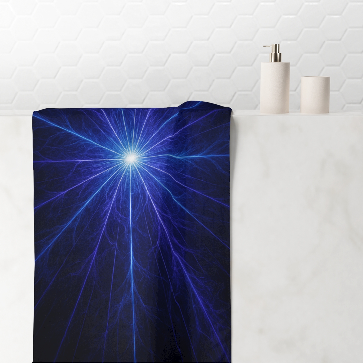 Photon Burst Tapestry designer printed towels