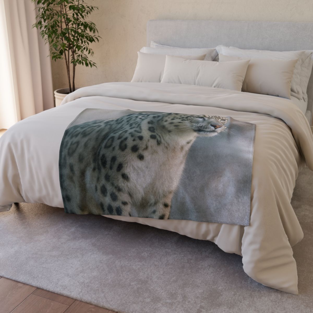 Cliff Phantom Snow Leopard designer printed blankets
