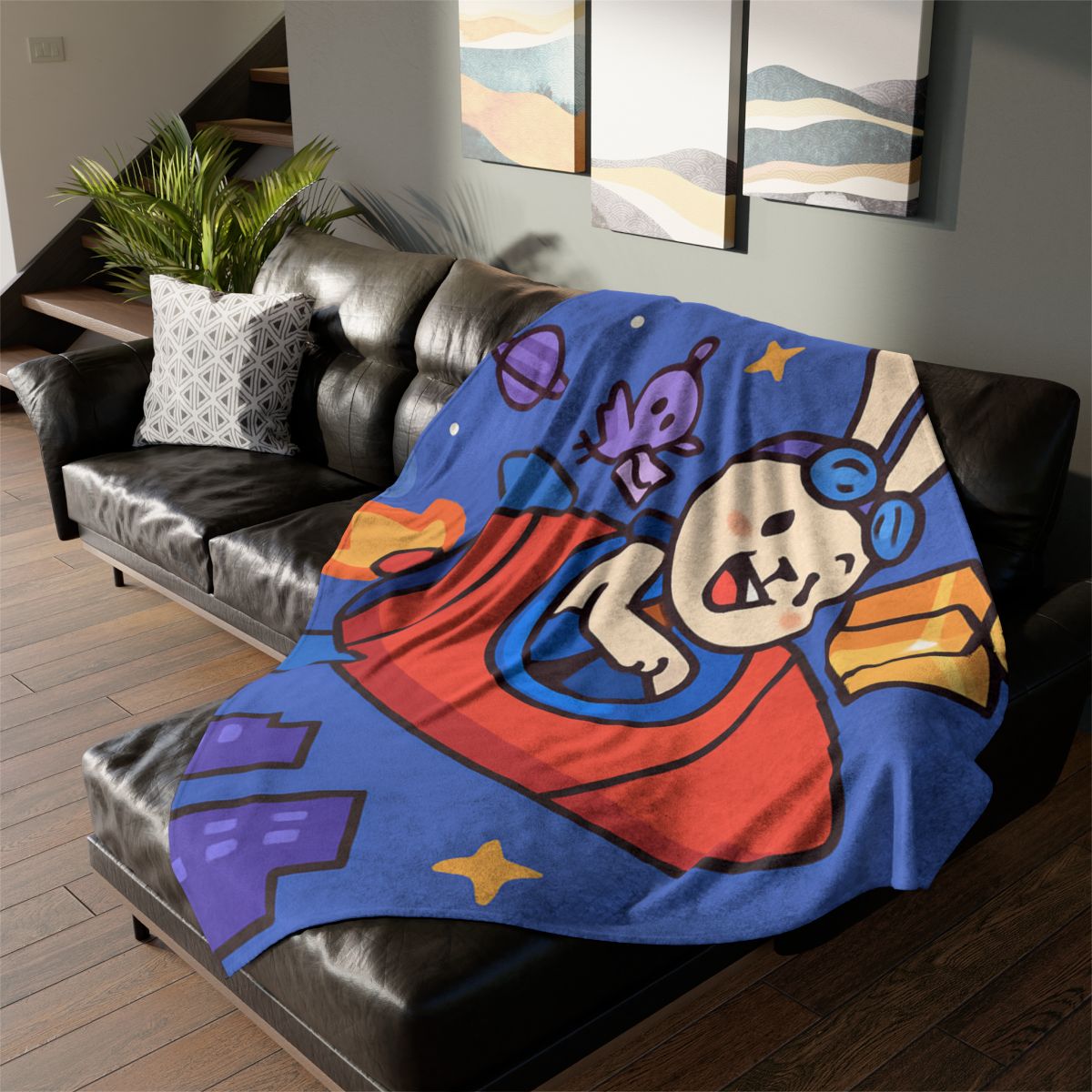 Rocket Rabbit Space Delivery personalized cozy blankets