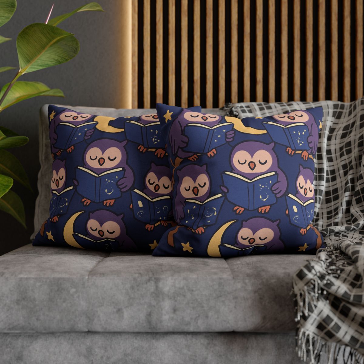 Moonlight Library Of Wise Owls comfortable bedding pillow covers