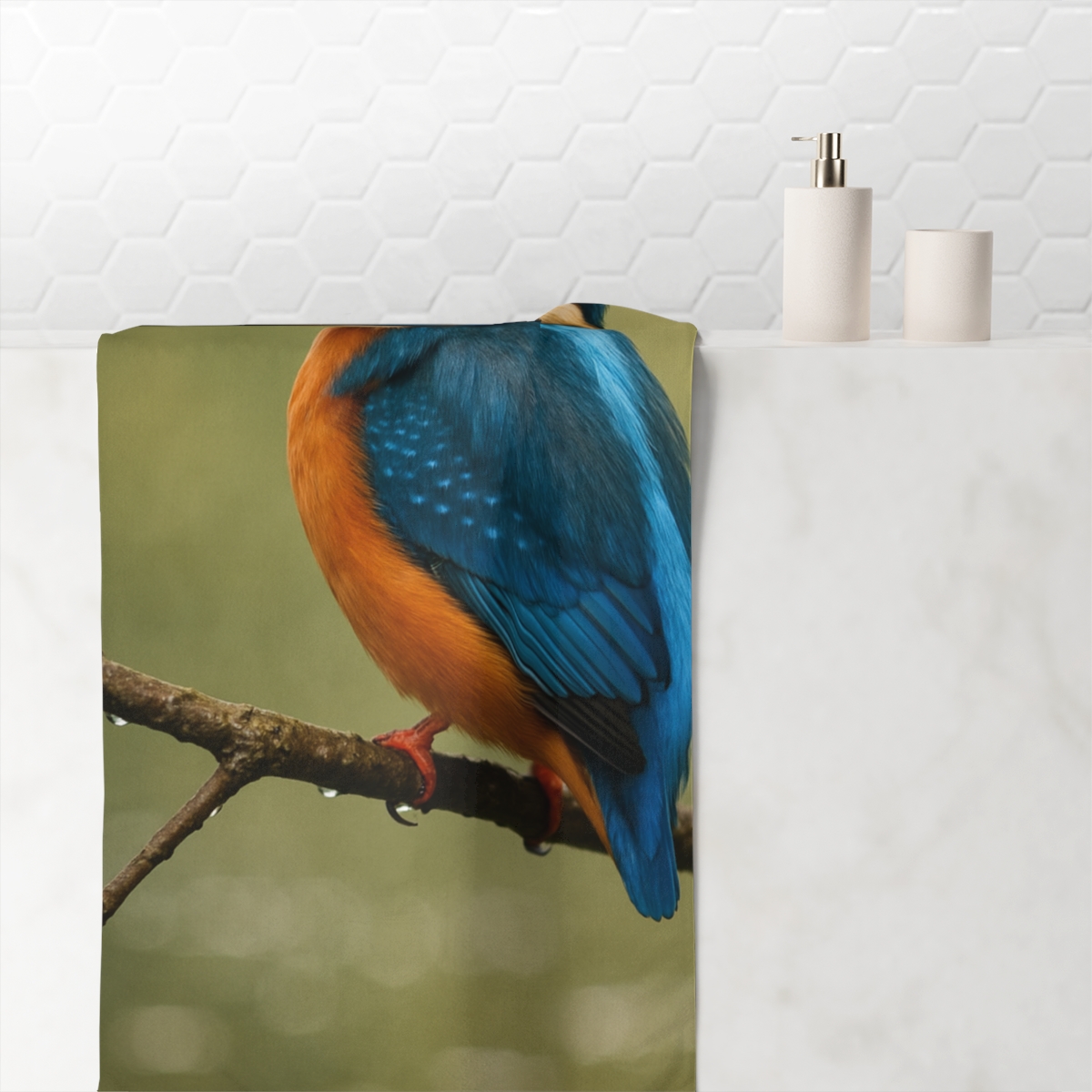 Silver Stillness Kingfisher designer printed towels