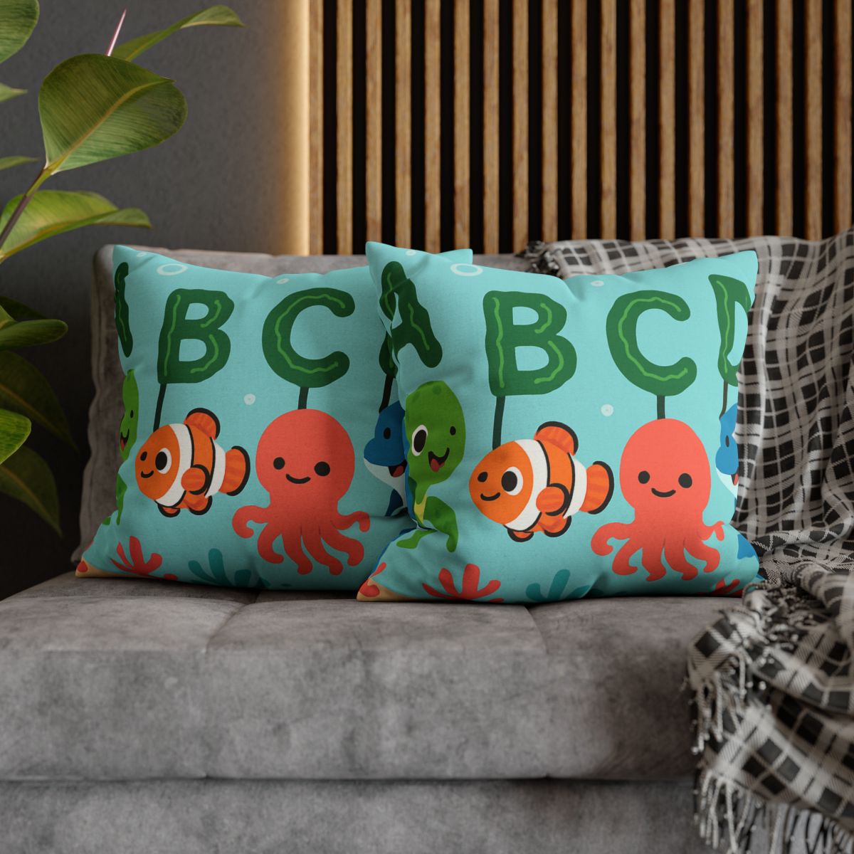 Coral Reef Alphabet Parade soft cotton pillow cases