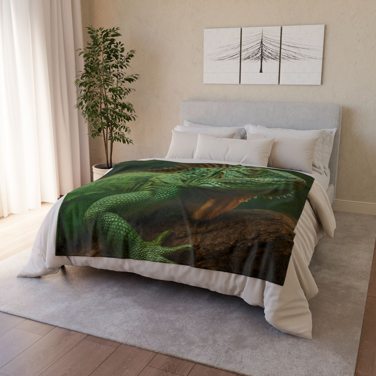 Sunlit Perch Green Iguana unique gift blanketscustom blankets