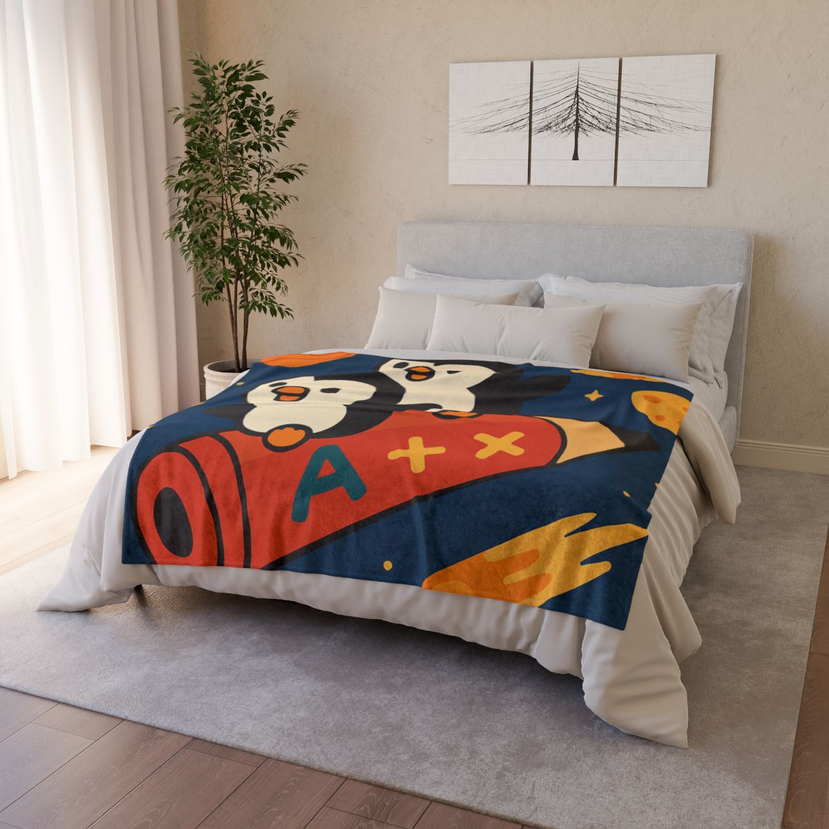 Rocket Riding Penguin Explorers personalized cozy blankets