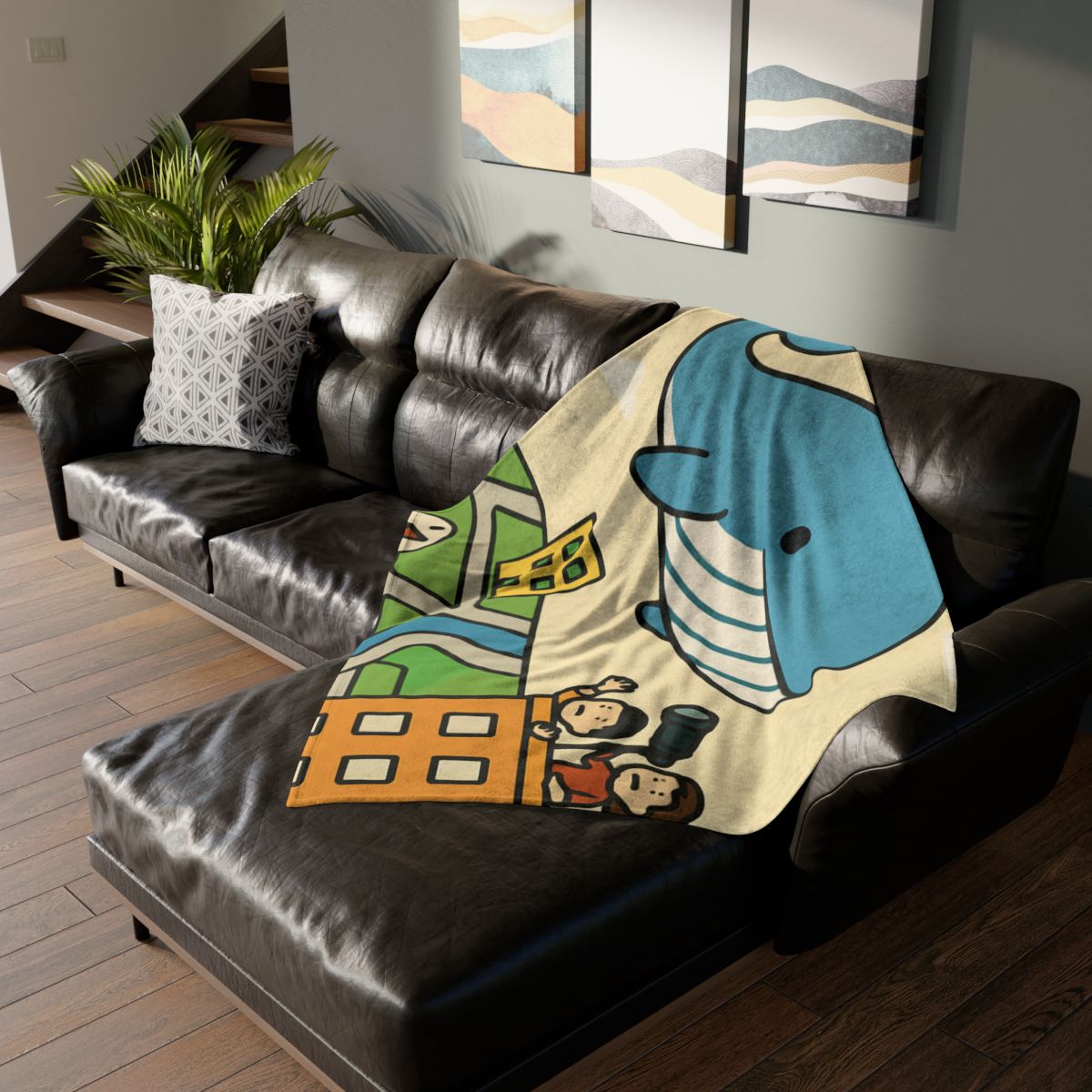 Sky Whale Over The Map City designer printed blankets