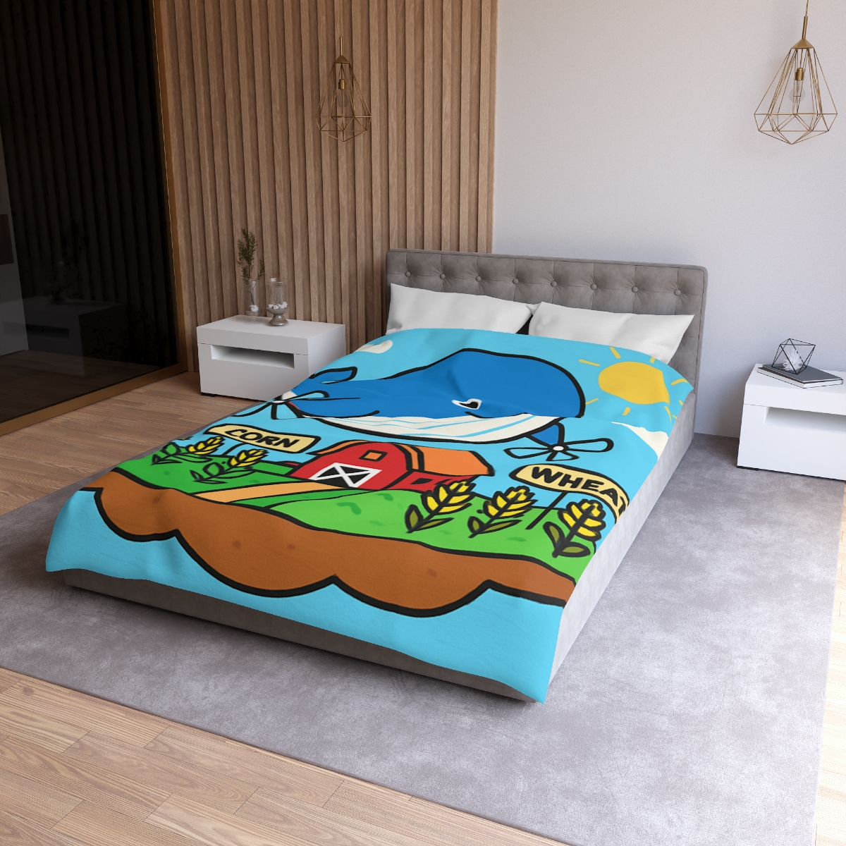 Windmill Whale Above The Floating Farm designer printed duvets
