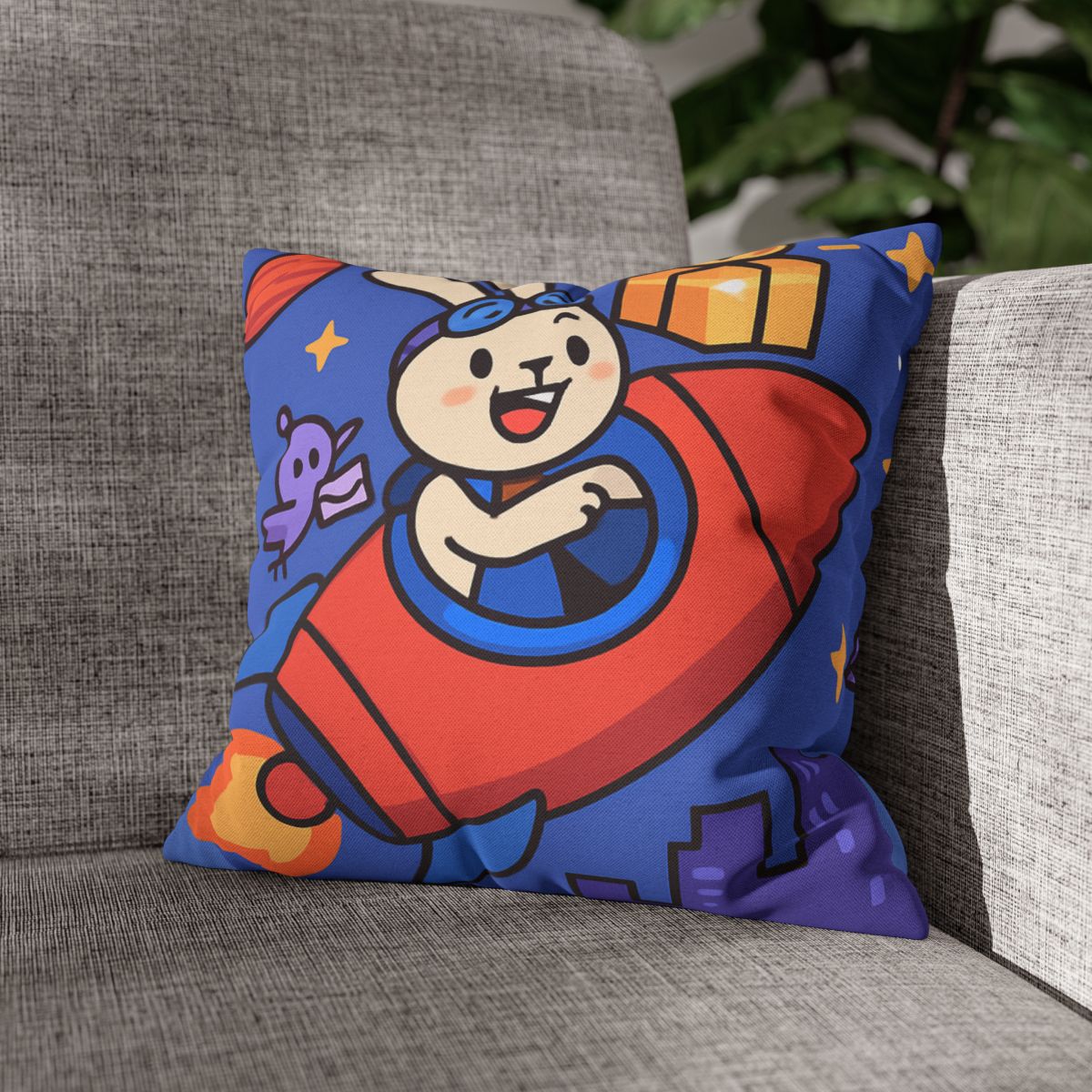 Rocket Rabbit Space Delivery soft cotton pillow cases