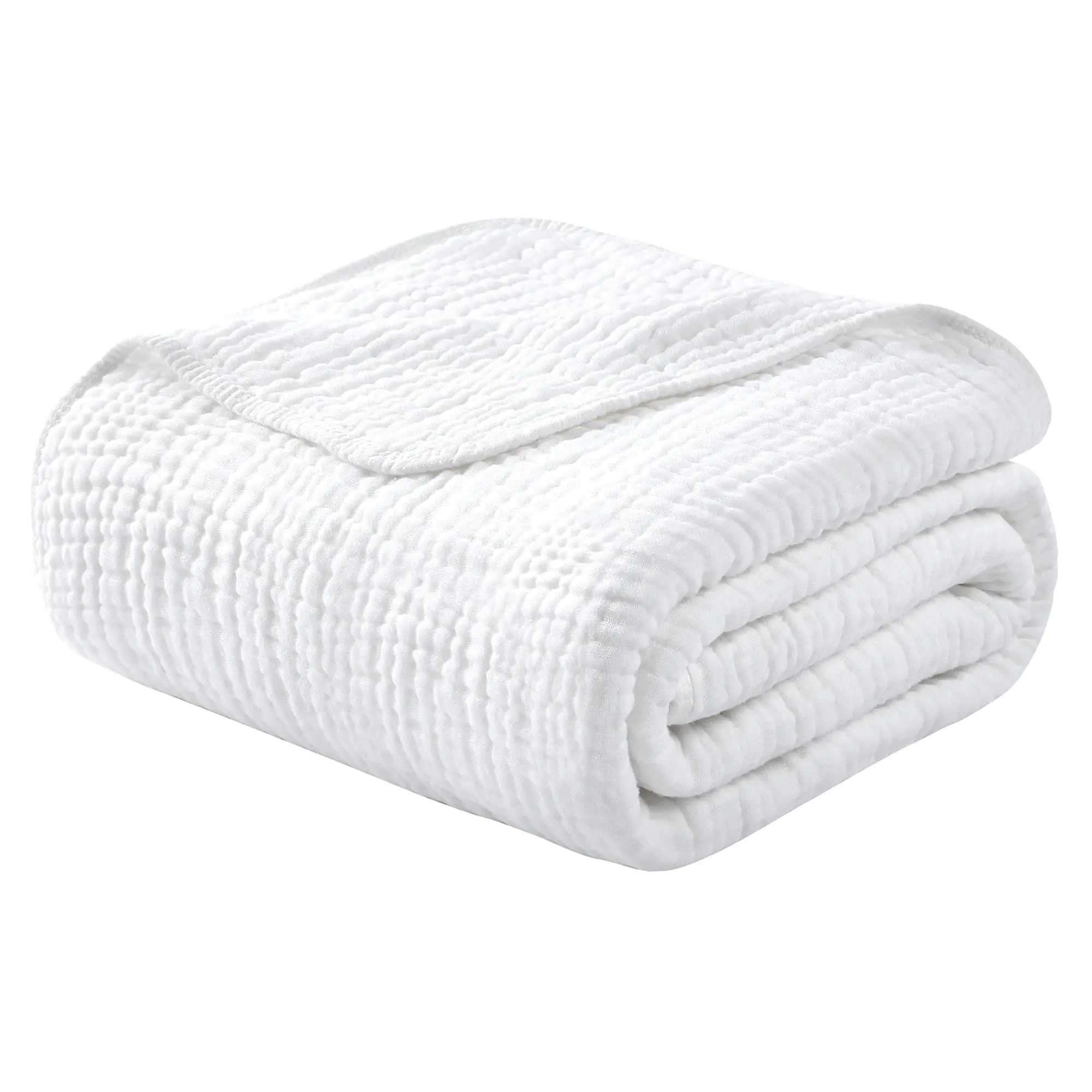 Cotton Throw Blanket Large 60" x 80" for Bed Couch 6-Layer Gauze Blanket for Adults Sofa Cozy and Breathable Apricot White