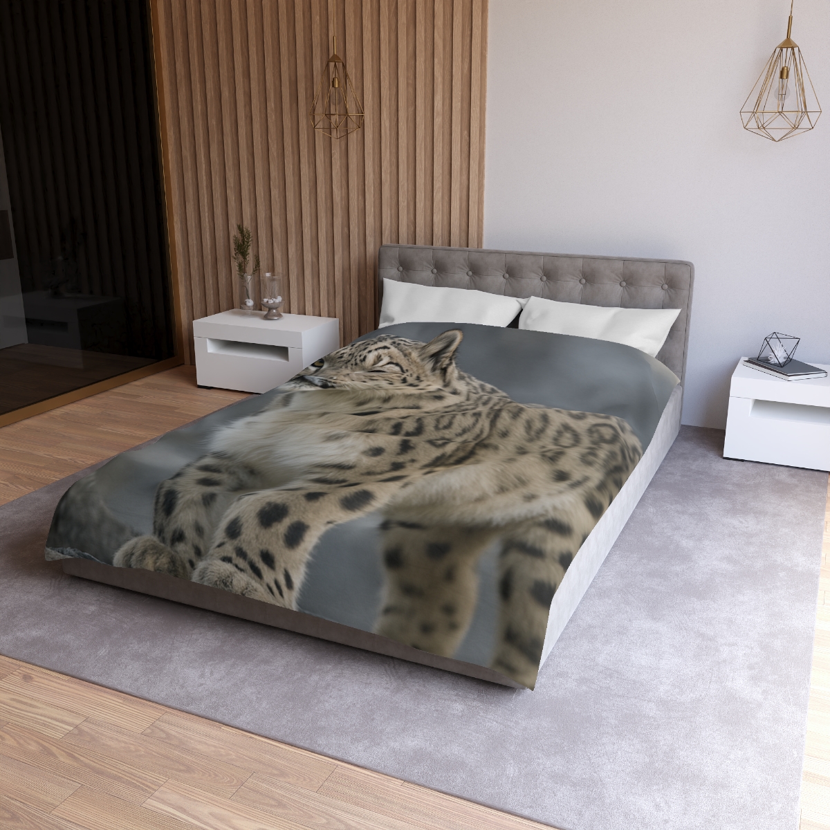Snow Leopard Silent Summit designer printed duvets