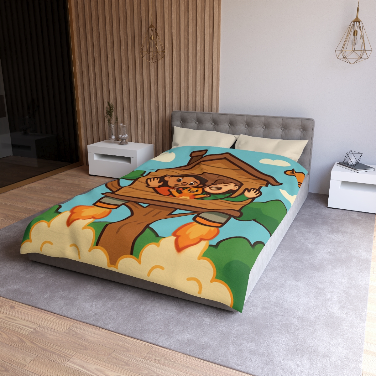 Rocket Powered Treehouse Forest unique patterned duvets
