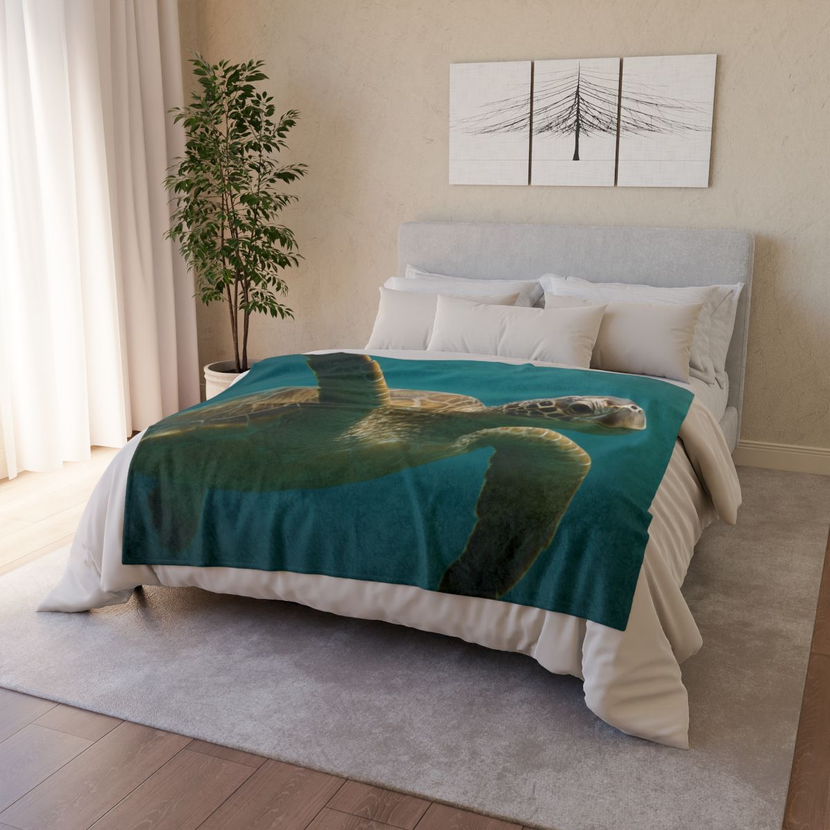 Nebula Glide Green Sea Turtle designer printed blankets