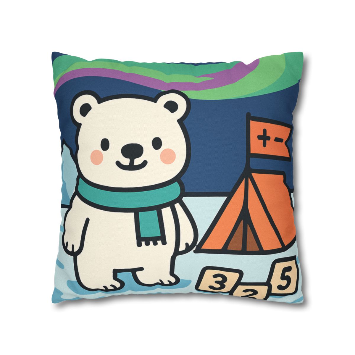 Polar Bear Aurora Math Camp designer print pillow cases