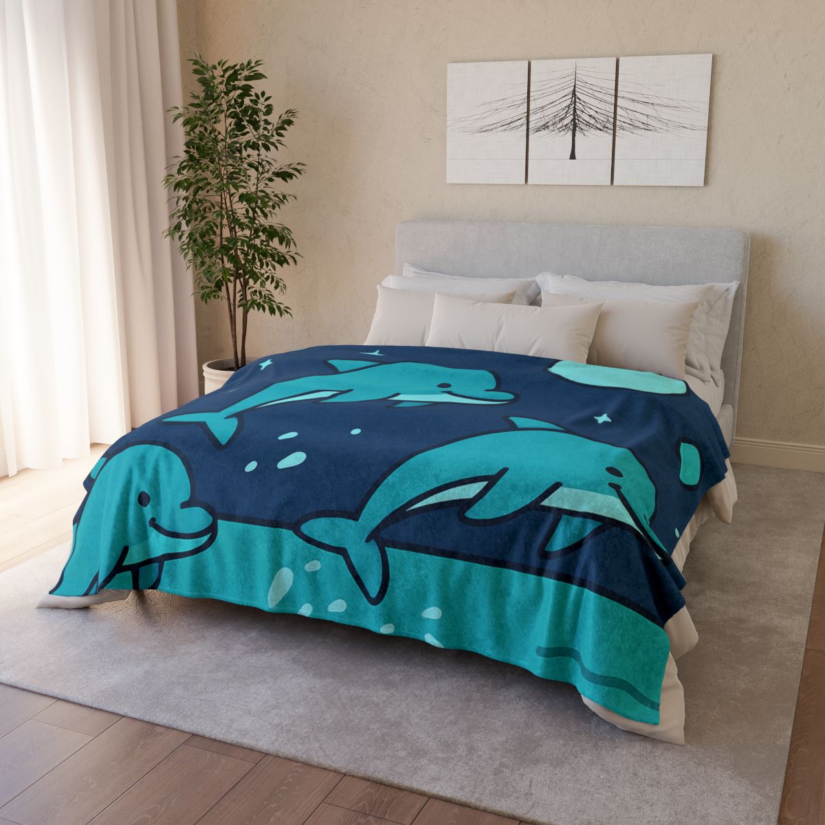 Starlight Sea And The Cosmic Dolphins trendy patterned blankets