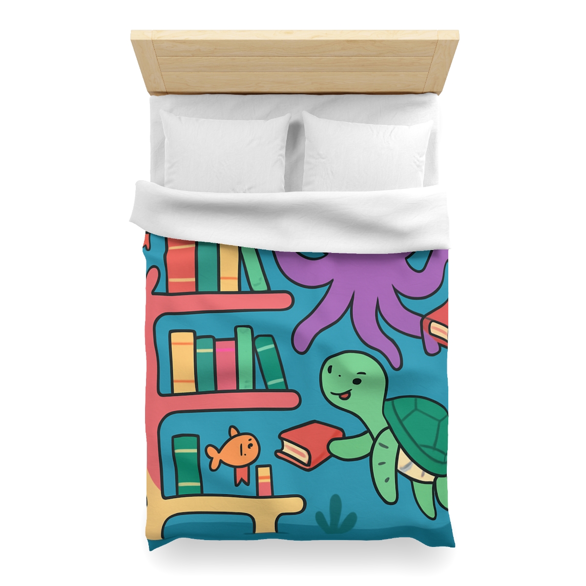 Coral Library And The Octopus Librarian custom duvets