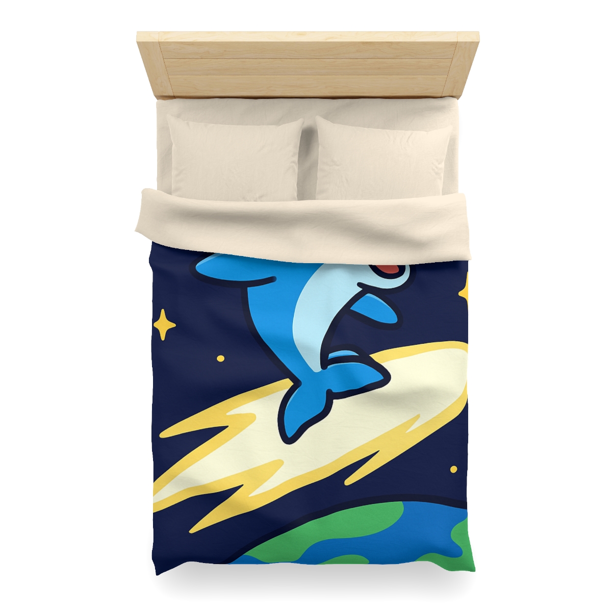 Cosmic Dolphin Comet Ride designer printed duvets