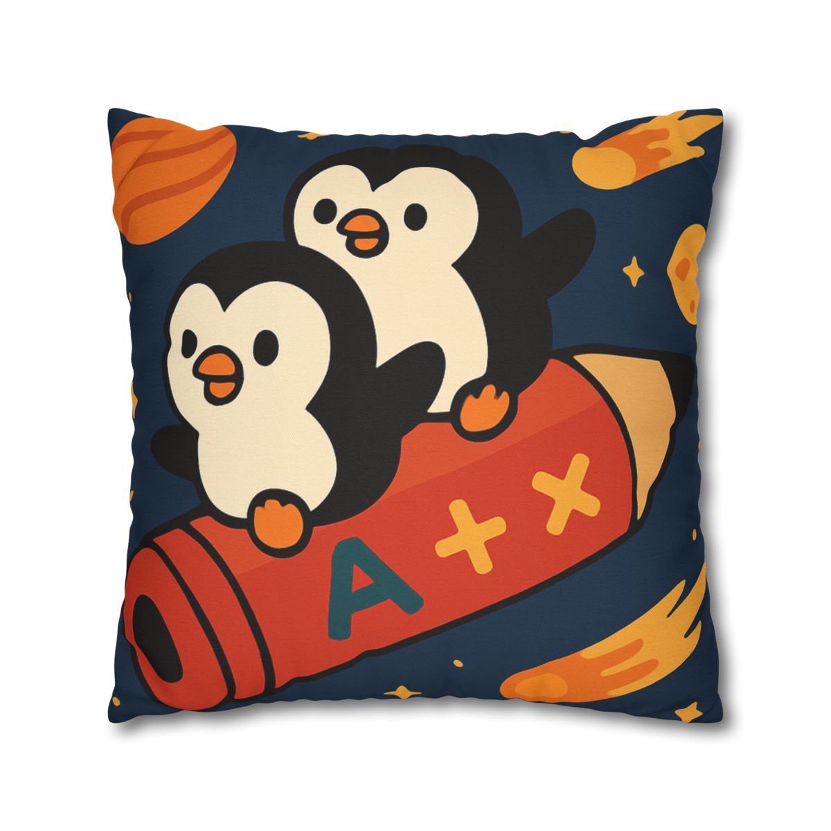 Rocket Riding Penguin Explorers trendy patterned pillow cases