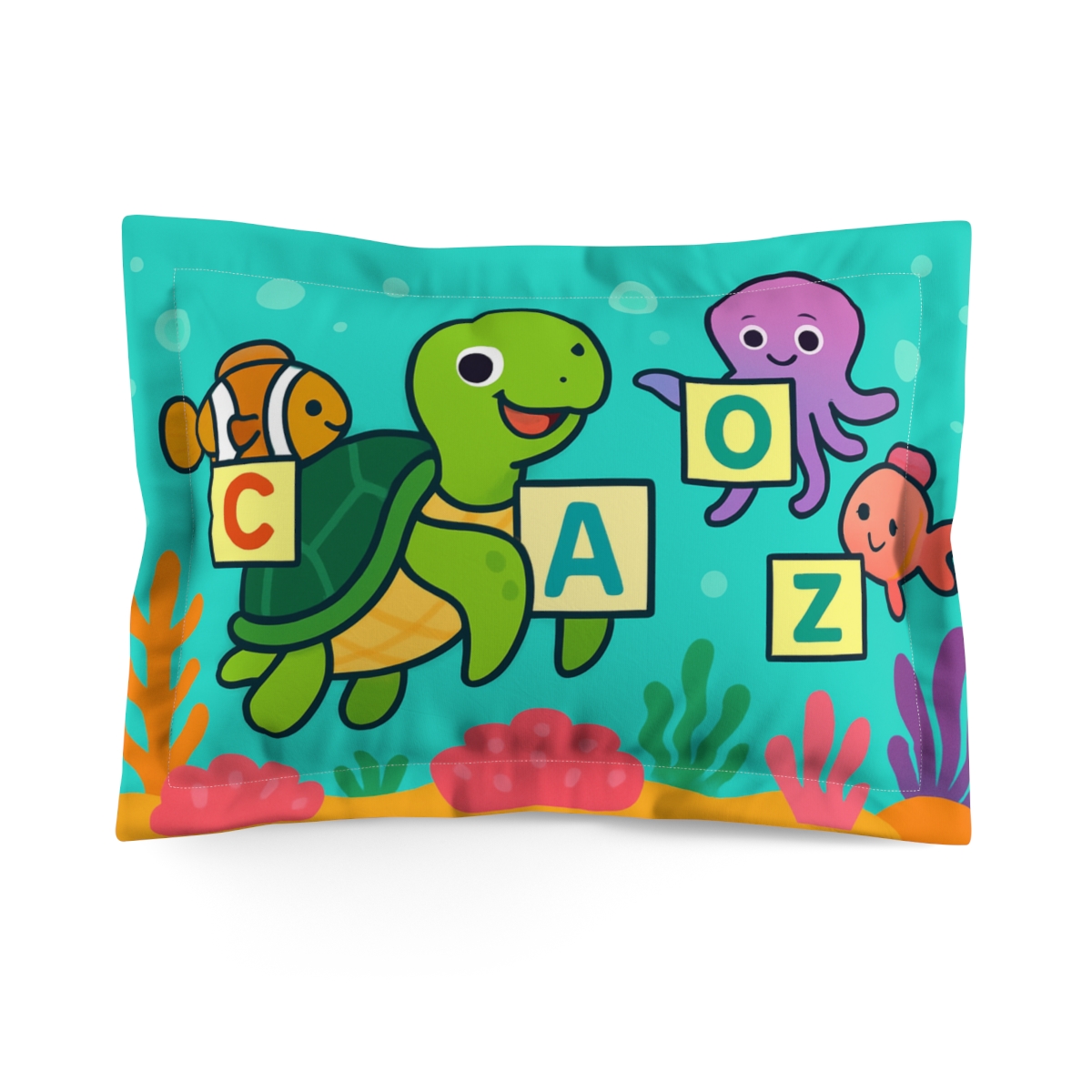 Coral Reef Alphabet Parade designer printed pillows