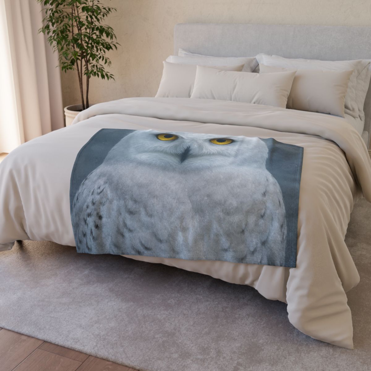 Midnight Watch Snowy Owl personalized cozy blankets