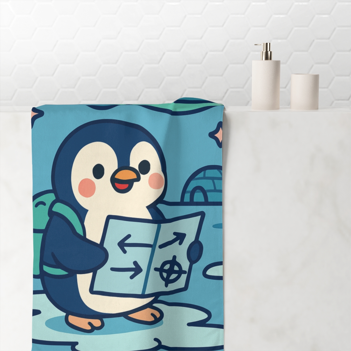 Penguin Polar Aurora Map comfortable face towels